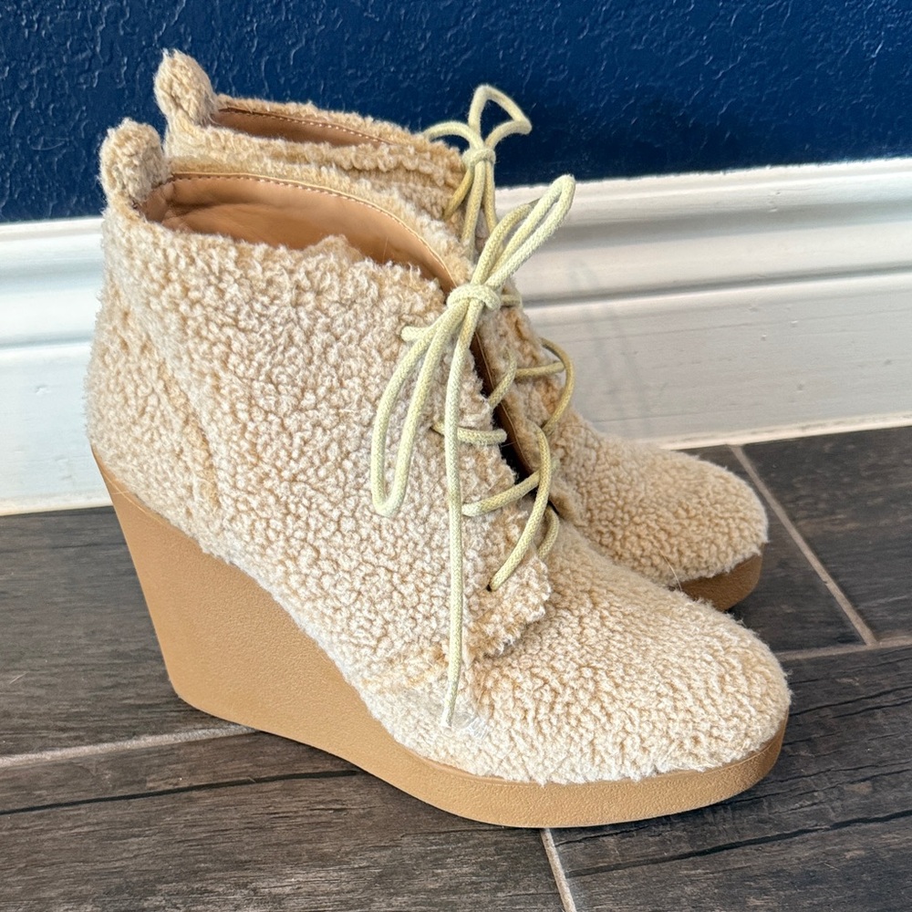 Cozy Cream Wedge Ankle Boots by Jessica Simpson